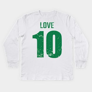 Jordan Alexander Love Distressed Green Jersey Number 10 American Football Quarterback QB Kids Long Sleeve T-Shirt